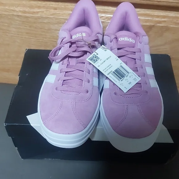 Adidas Women's Lavender and White Platform VL COURT BOLD Size 9 - Picture 2 of 6